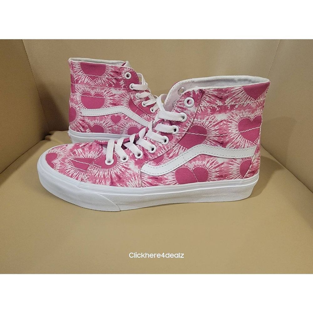 Vans Sk8-Hi Tie Dye Hearts Fuchsia Pink Sneakers High-Top Shoes Women's Size 10